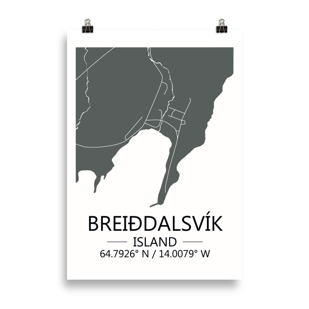 Bæjarkort - Breiðdalsvík Grátt