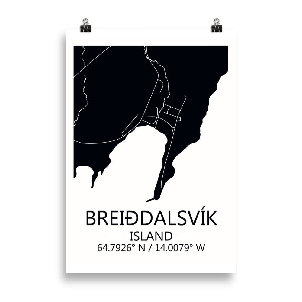 Bæjarkort - Breiðdalsvík Svart