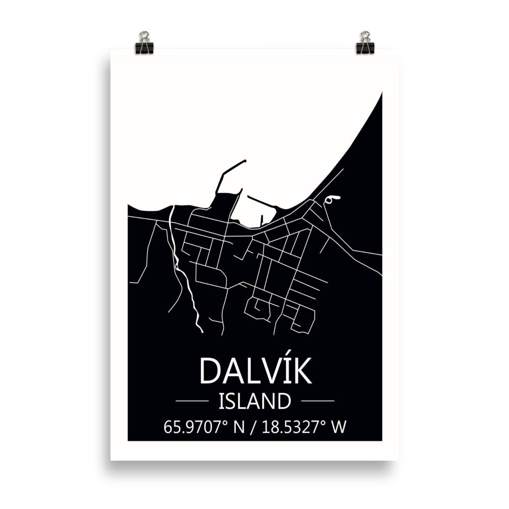 Bæjarkort - Dalvík Svart