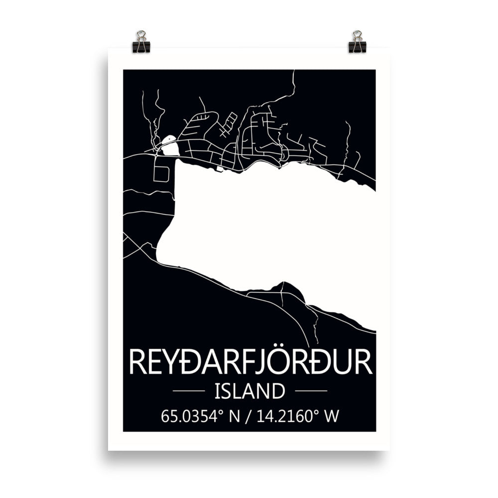 Bæjarkort - Reyðarfjörður Svart