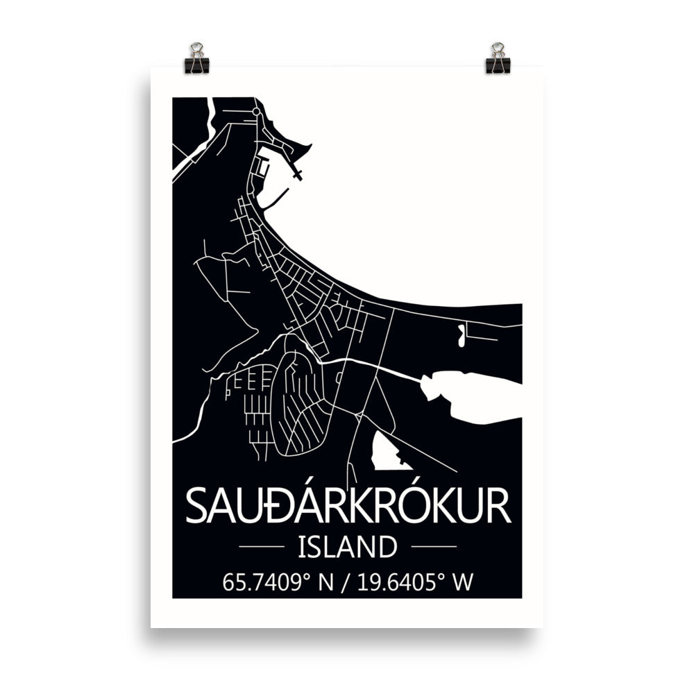 Bæjarkort - Sauðárkrókur Svart