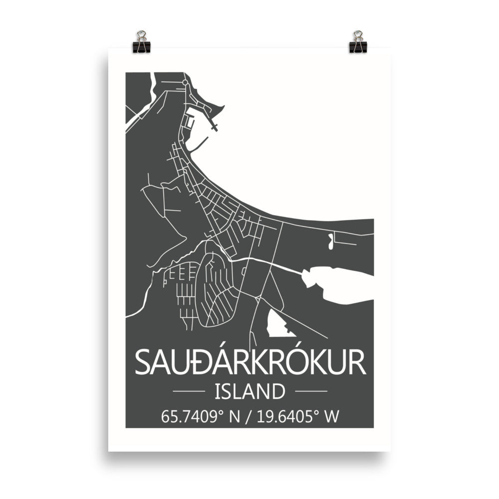 Bæjarkort - Sauðaárkrókur Grátt