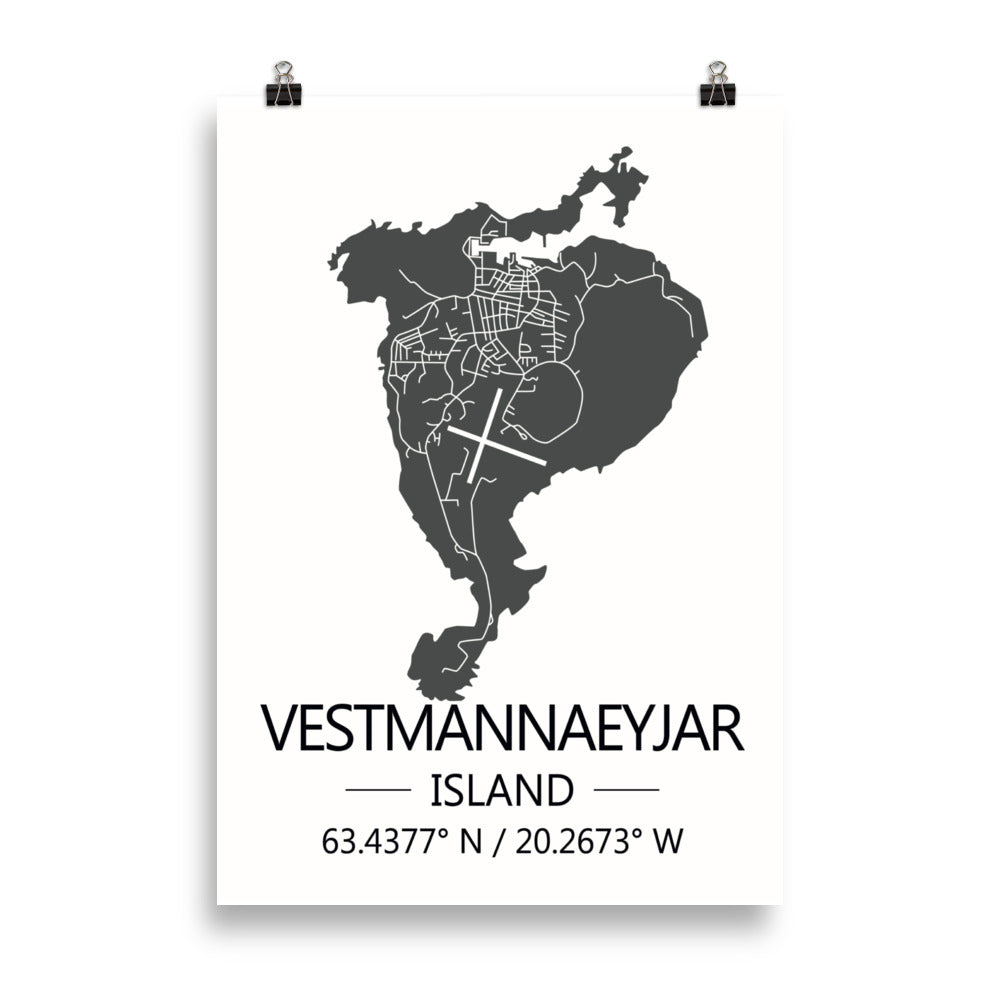 Bæjarkort - Vestmannaeyjar Grátt
