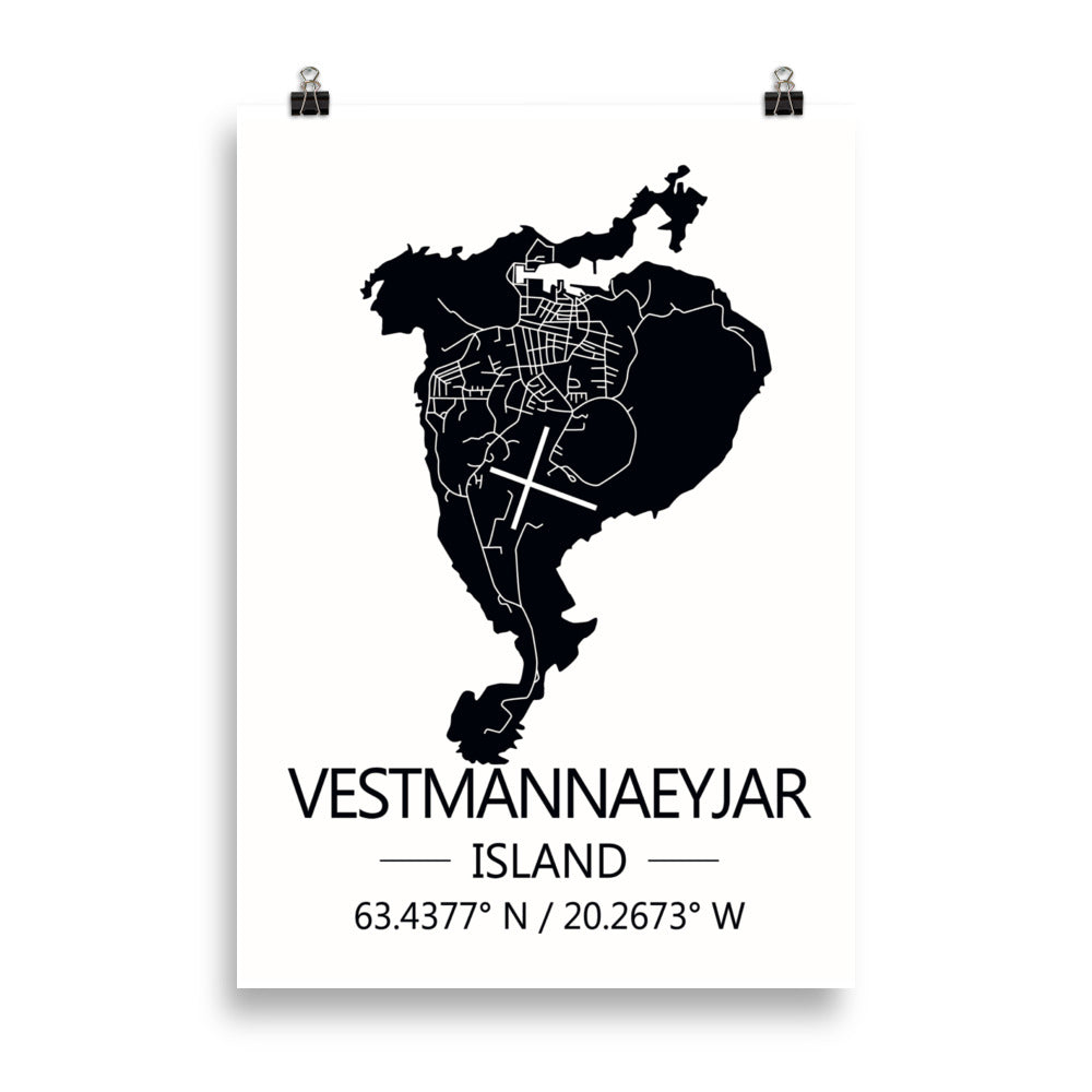 Bæjarkort - Vestmannaeyjar Svart