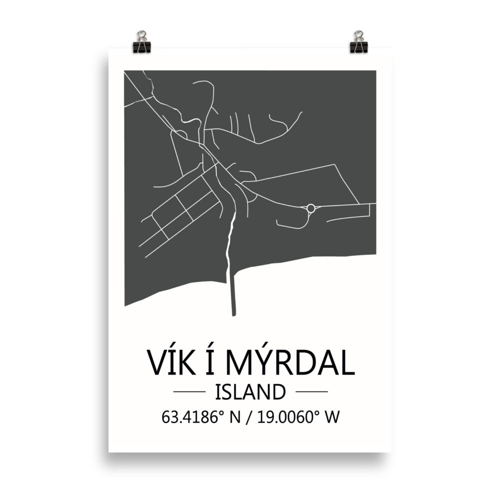 Bæjarkort - Vík í Mýrdal Grátt