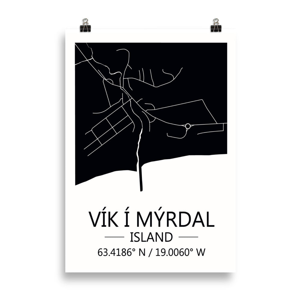 Bæjarkort - Vík í Mýrdak Svart