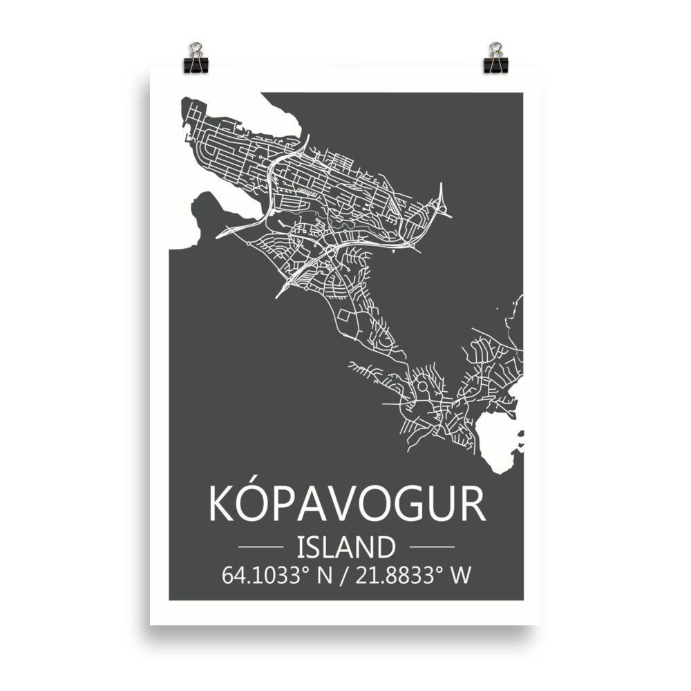 Bæjarkort - Kópavogur Grátt