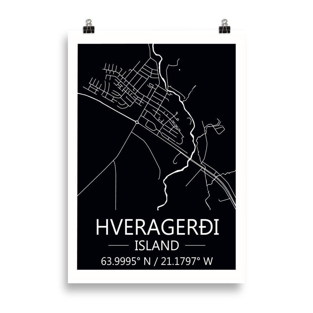 Bæjarkort - Hveragerði Svart