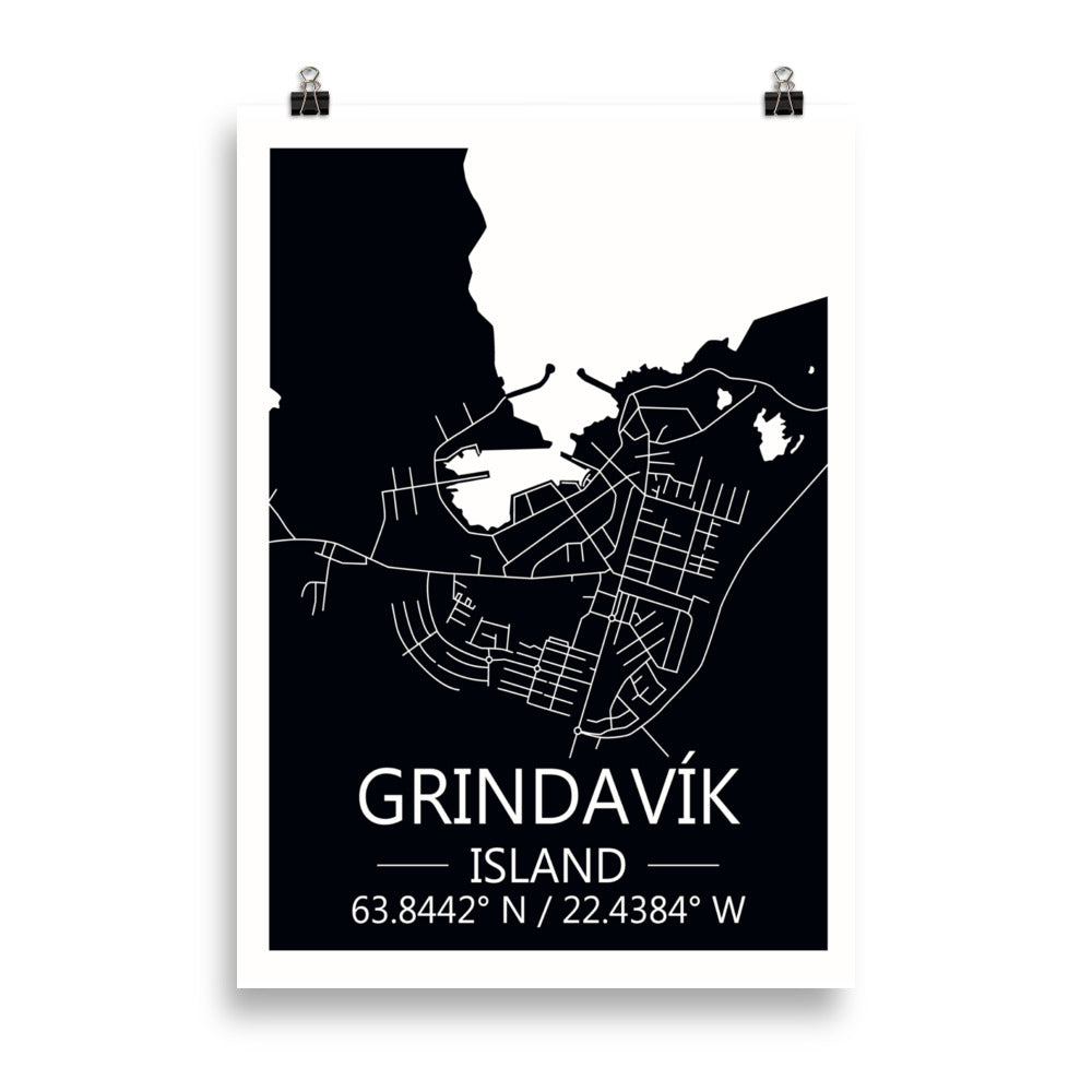 Bæjarkort - Grindavík Svart