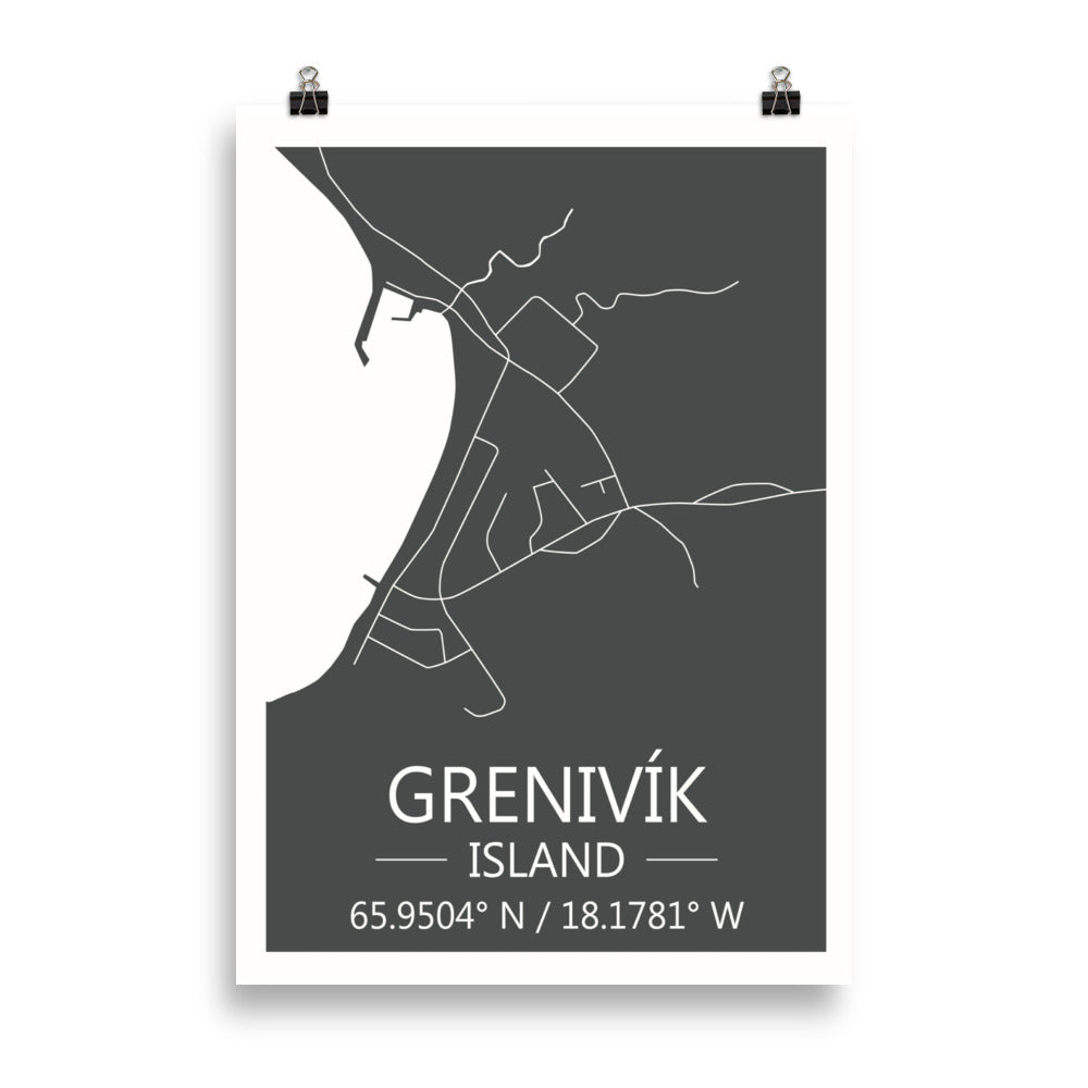 Bæjarkort - Grenivík Grátt