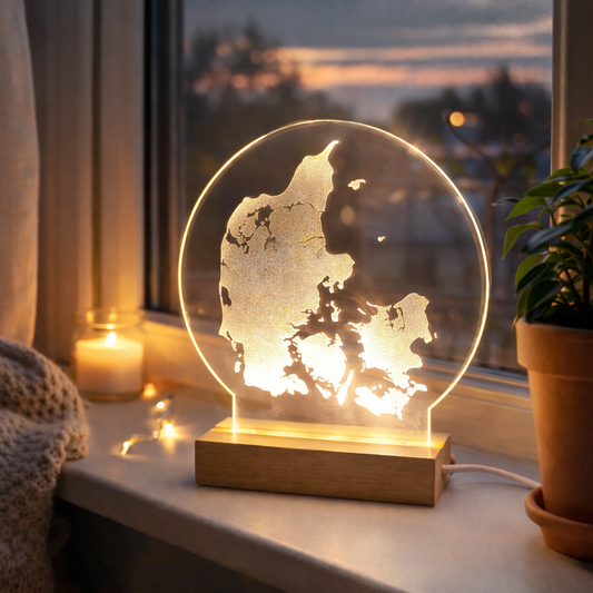 Danmark på LED lys fod -  Dansk produceret 20 cm