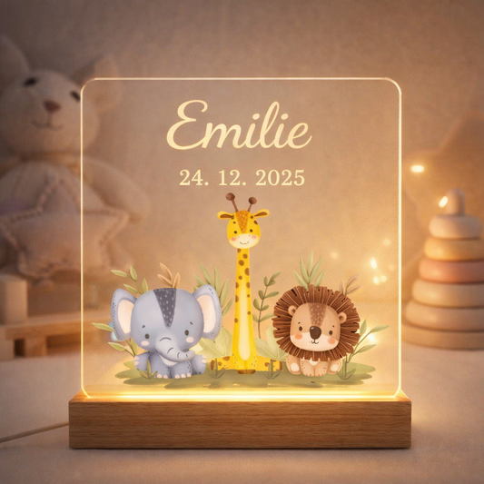 Personlig natlampe LED med safaritema - Dansk produceret