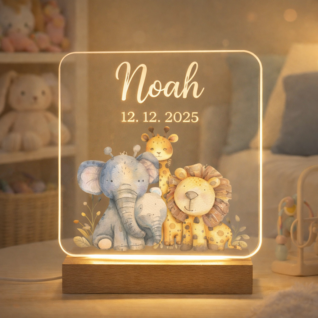 Personlig natlampe LED med safaritema - Dansk produceret