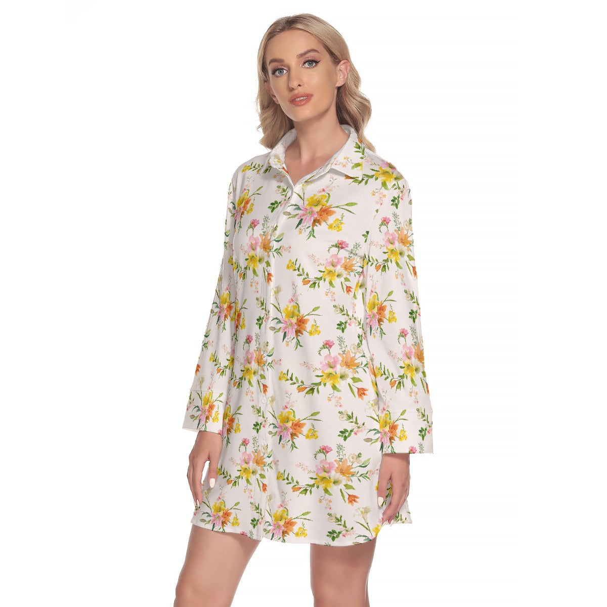 Women's Lapel Shirt Dress With Long Sleeve