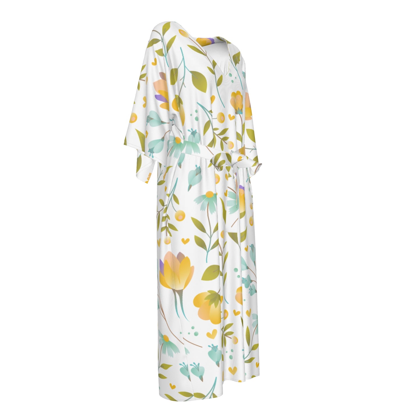 Women's mid calf dress - Yellow and blue flowers