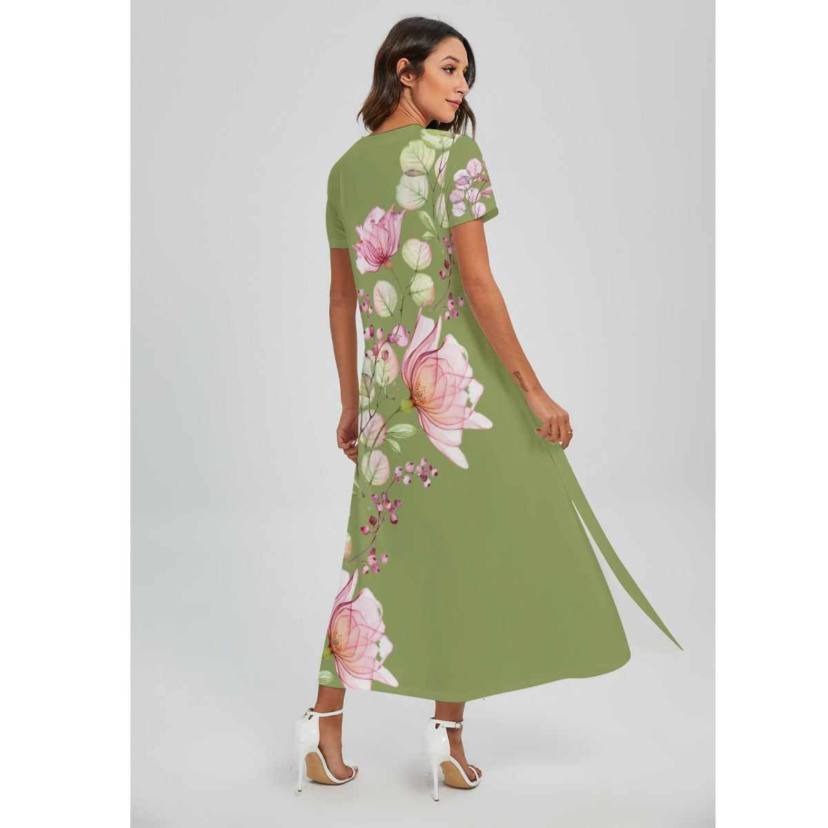Betty Bright Collction - V-neck Dress With Side Slit