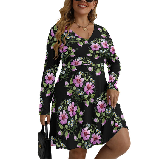 Women's V-neck Long Sleeve Dress(Plus Size)