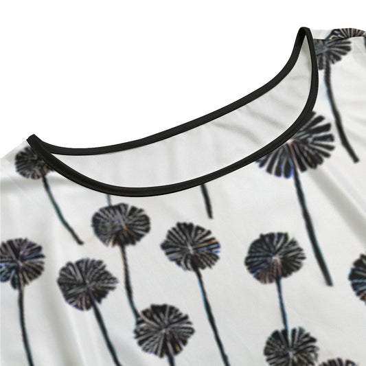 Women's Night Long Dress With Pocket - Black dandelions