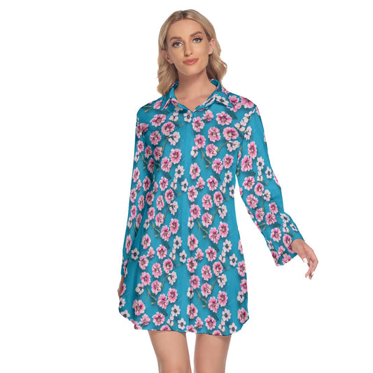 Women's Lapel Shirt Dress With Long Sleeve