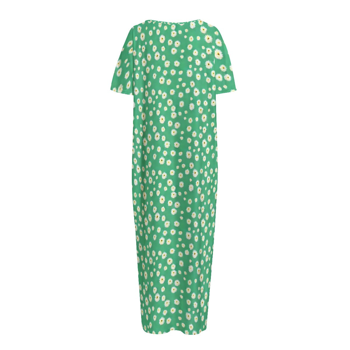 Women's Night Long Dress With Pocket - Margarita and Green print