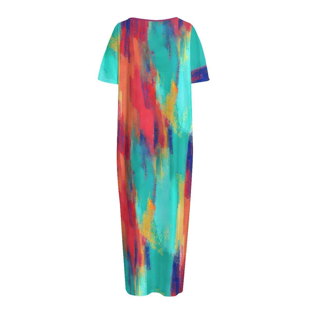 Women's Night Long Dress With Pocket - Colorful abstract print