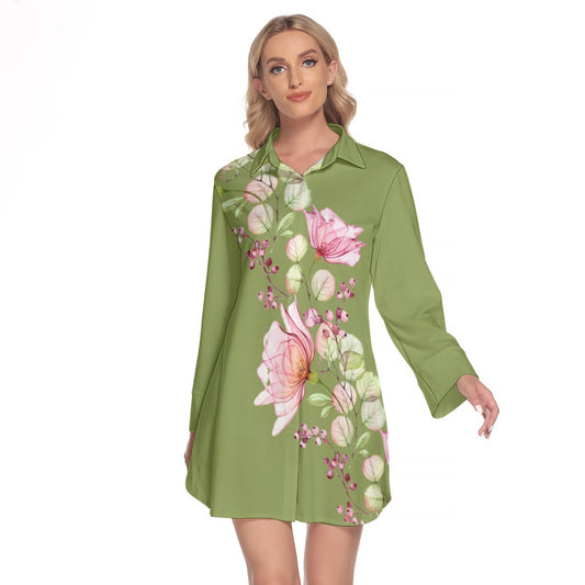 Betty Bright Collection - Women's Lapel Shirt Dress With Long Sleeve