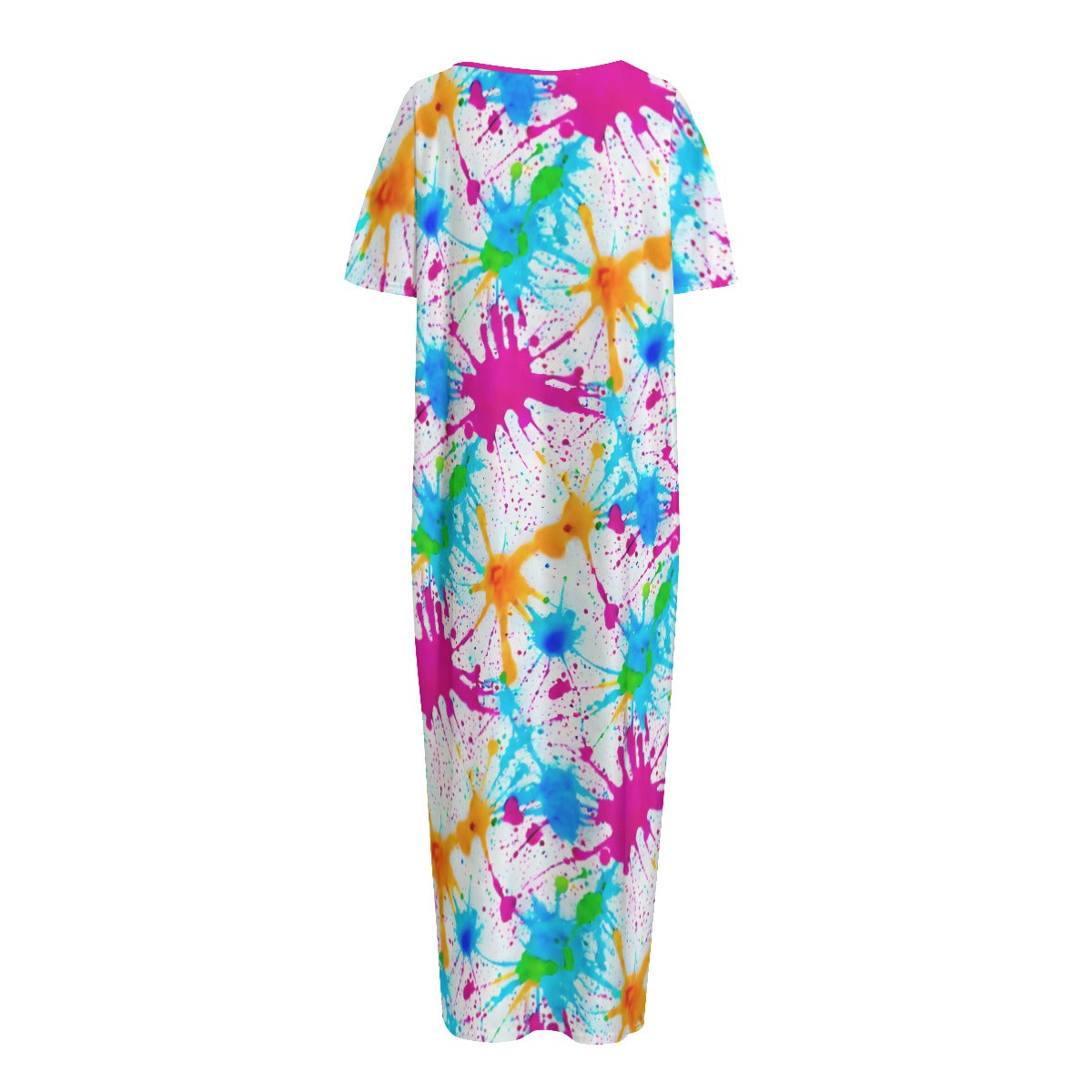 Women's Night Long Dress With Pocket - Bright Splash print
