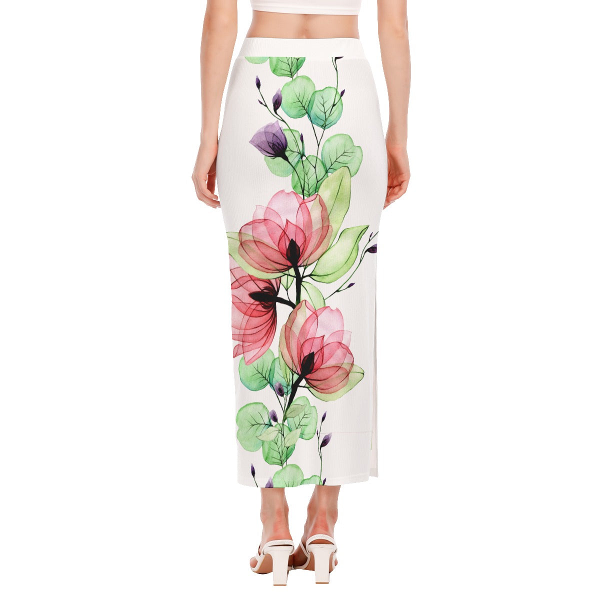 Women's Side Slit Skirt White Print