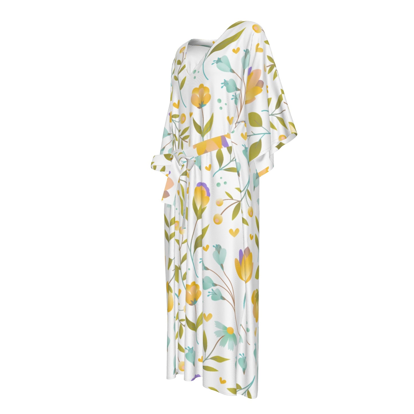 Women's mid calf dress - Yellow and blue flowers