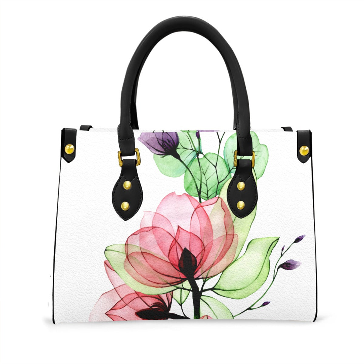 Women's Tote Bag With Black Handle Red Flowers