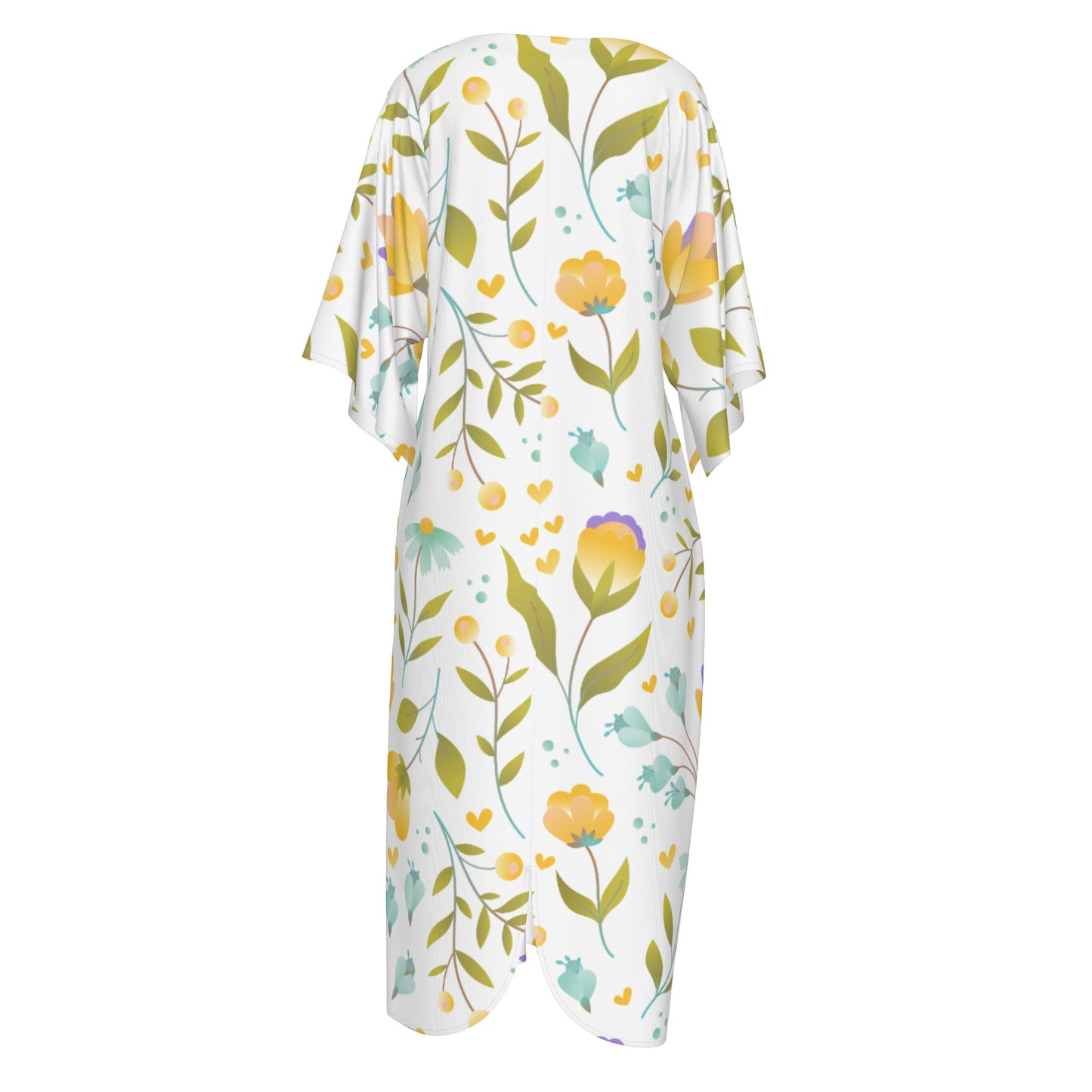 Women's mid calf dress - Yellow and blue flowers