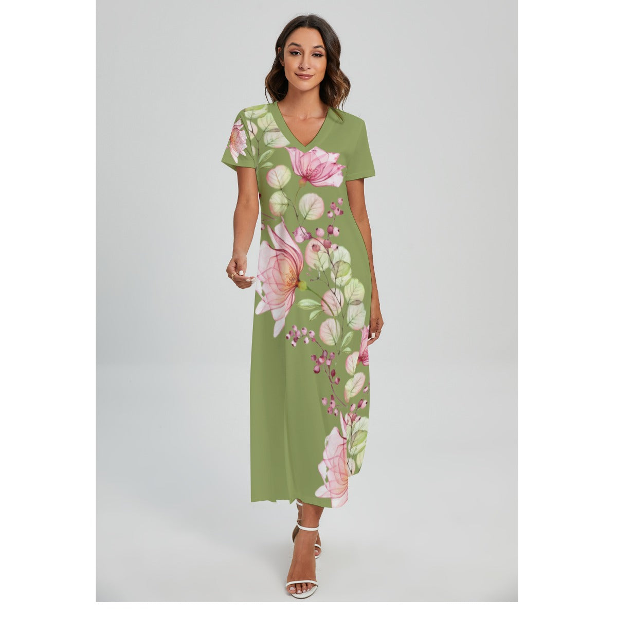 Betty Bright Collction - V-neck Dress With Side Slit