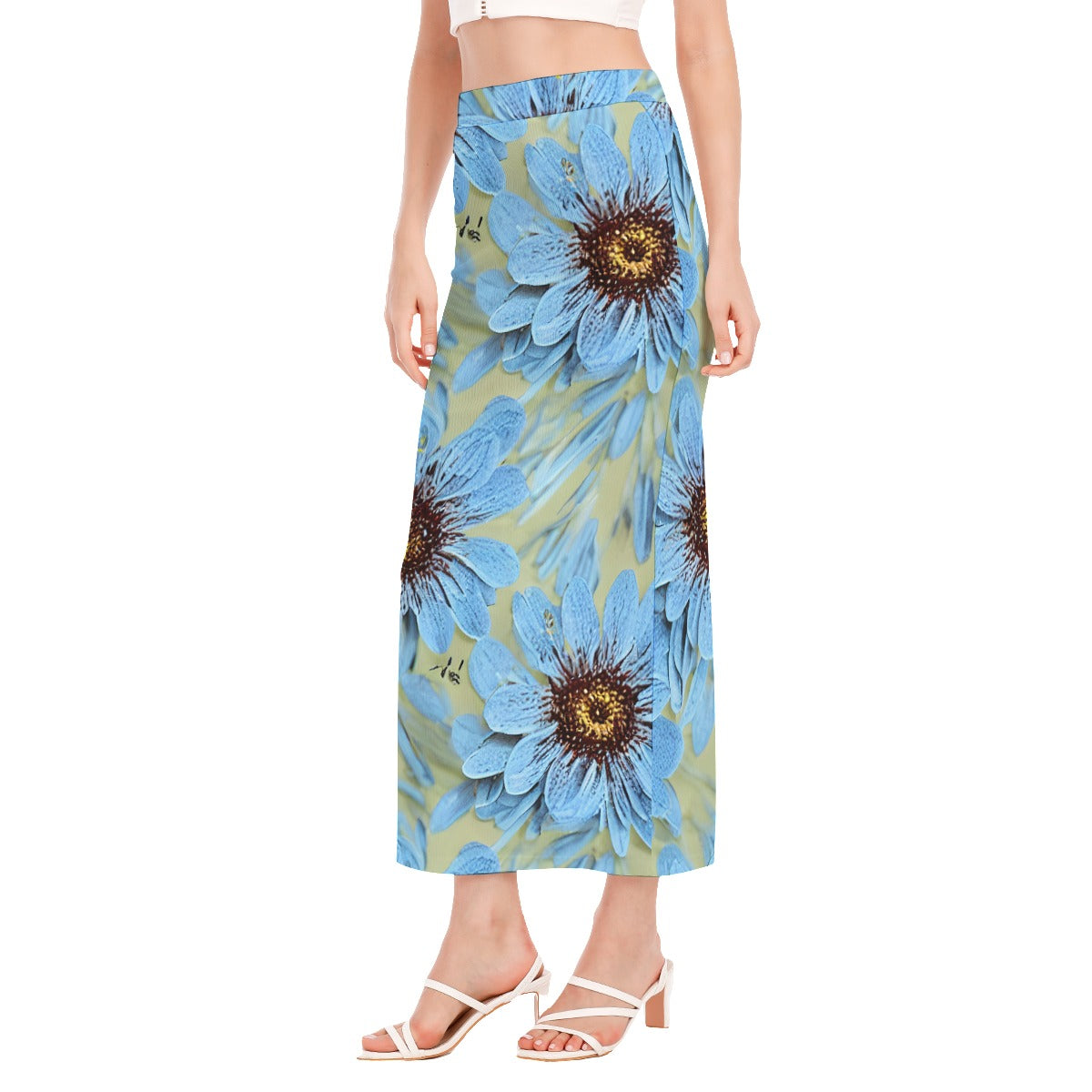 Women's Side Slit Skirt Big flower Print