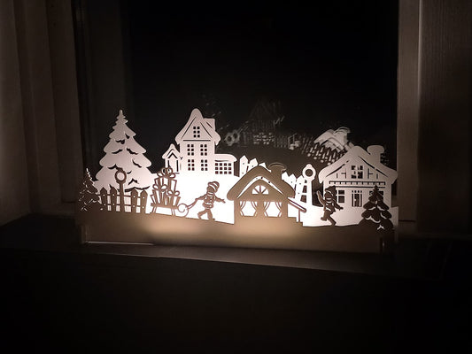 Julelys i vinduet - Vinter landsbyen - bykrums.dk - julepynt