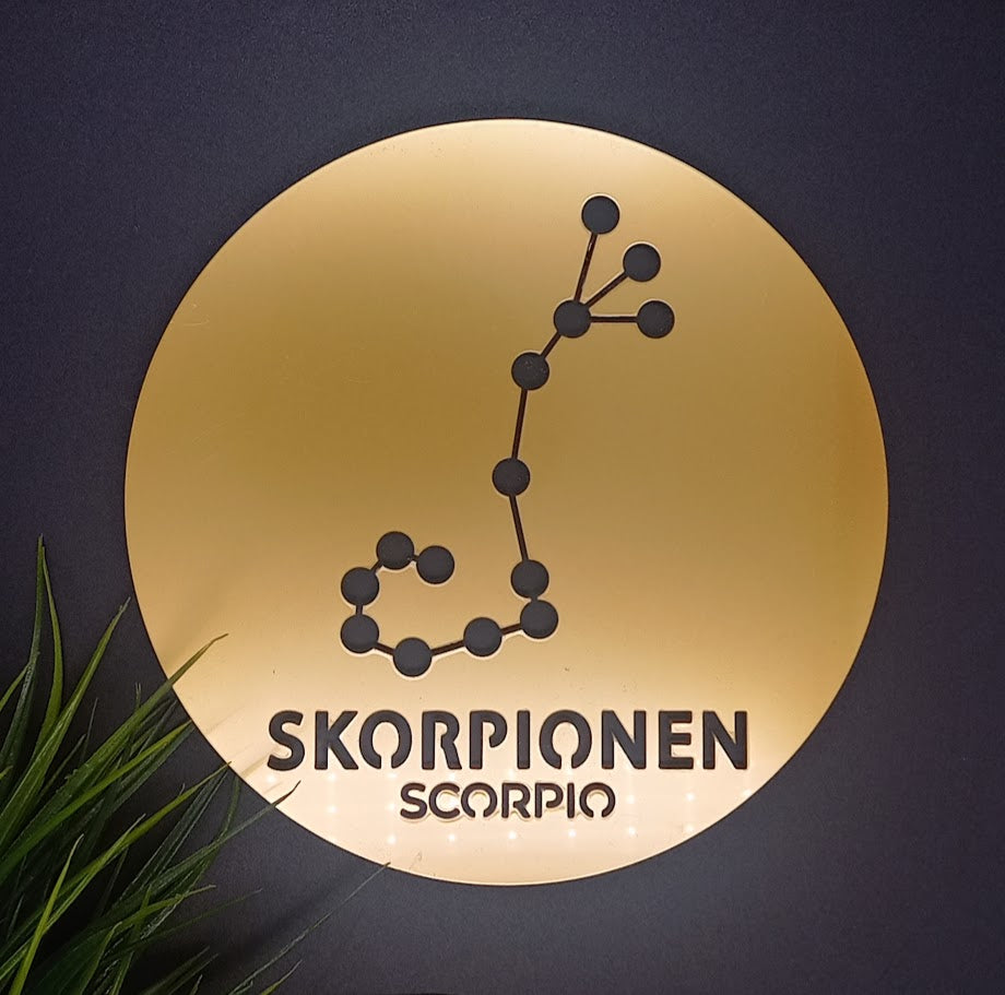 Stjernetegn platte - Guld akryl dekoration til væggen - bykrums.dk -