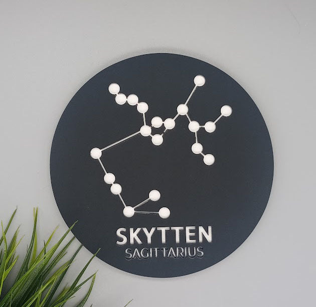 Stjernetegn platte - Sort akryl dekoration til væggen - bykrums.dk -