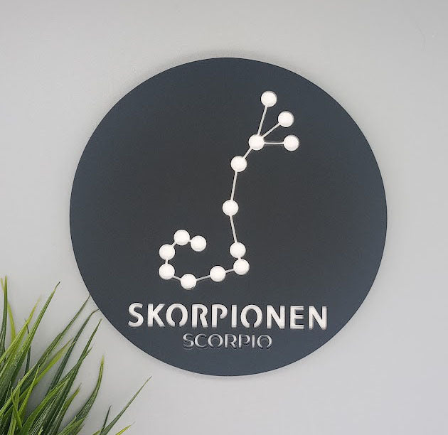 Stjernetegn platte - Sort akryl dekoration til væggen - bykrums.dk -