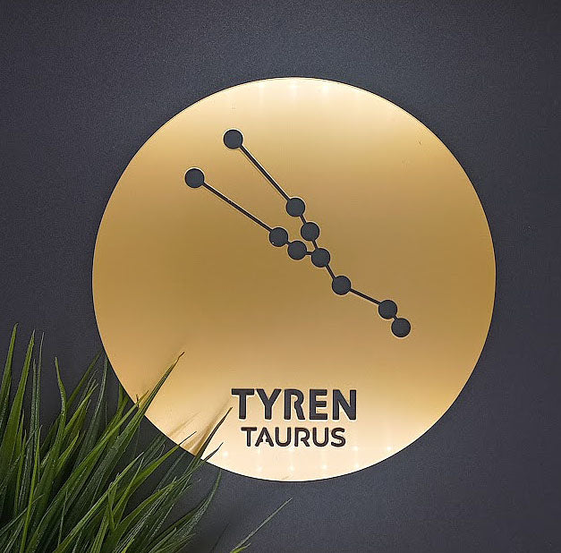 Stjernetegn platte - Guld akryl dekoration til væggen - bykrums.dk -