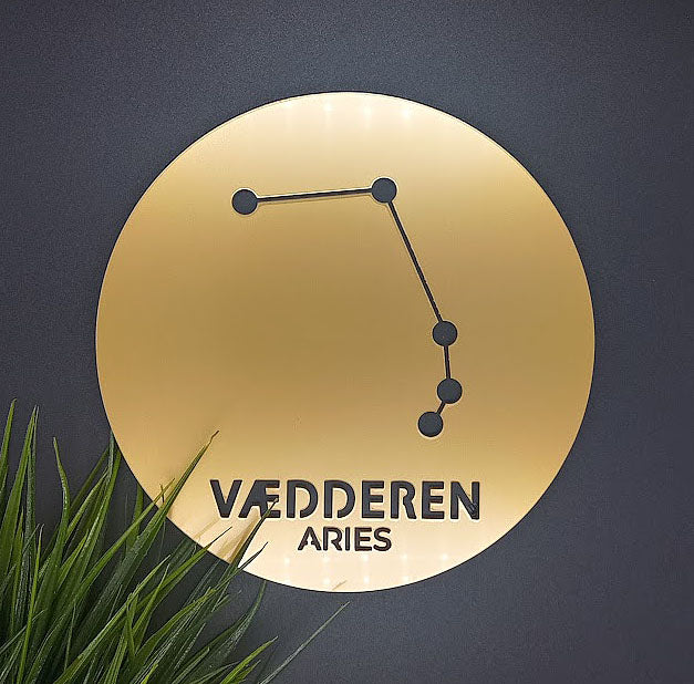 Stjernetegn platte - Guld akryl dekoration til væggen - bykrums.dk -
