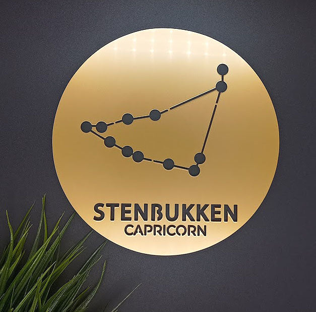 Stjernetegn platte - Guld akryl dekoration til væggen - bykrums.dk -