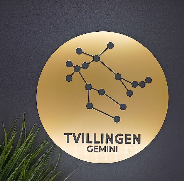Stjernetegn platte - Guld akryl dekoration til væggen - bykrums.dk -