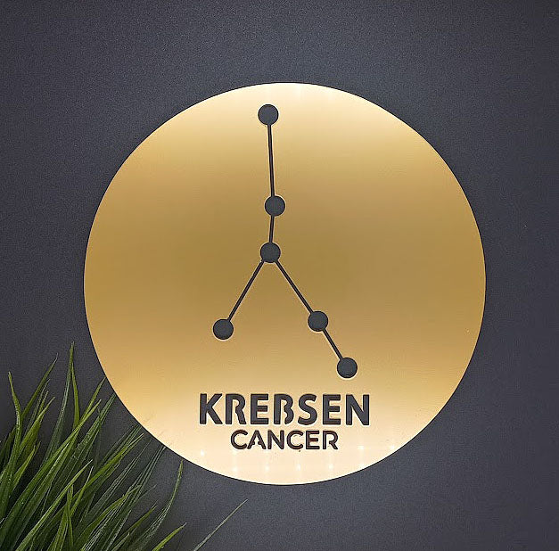 Stjernetegn platte - Guld akryl dekoration til væggen - bykrums.dk -