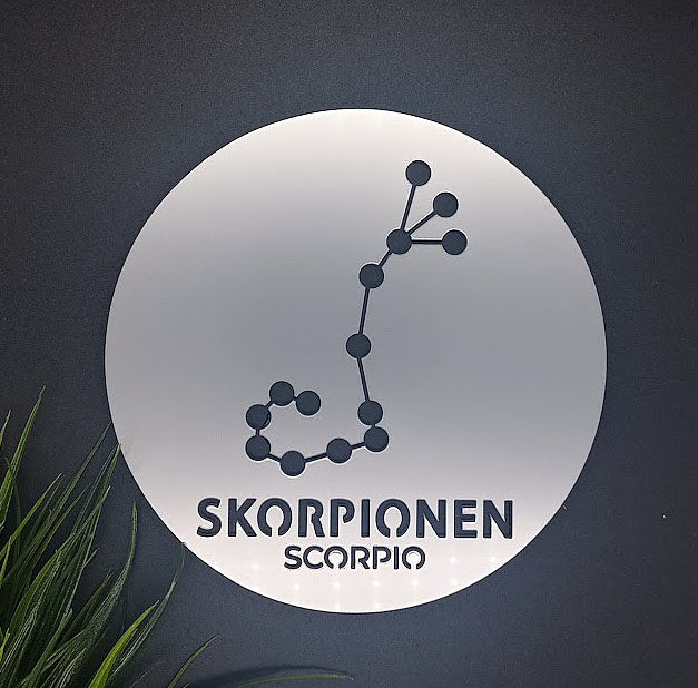 Stjernetegn platte - Sølv akryl dekoration til væggen - bykrums.dk -