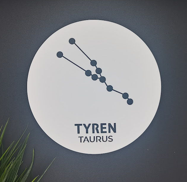 Stjernetegn platte - Hvid akryl dekoration til væggen - bykrums.dk -