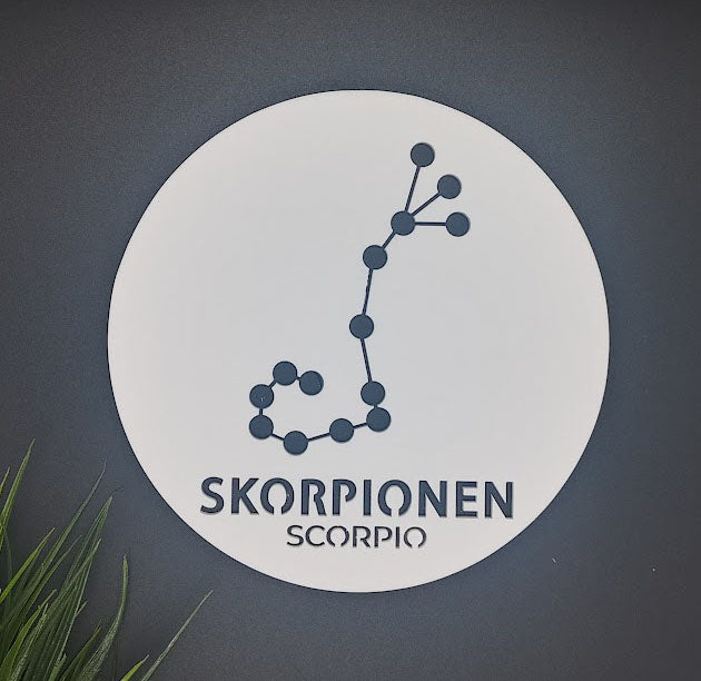 Stjernetegn platte - Hvid akryl dekoration til væggen - bykrums.dk -