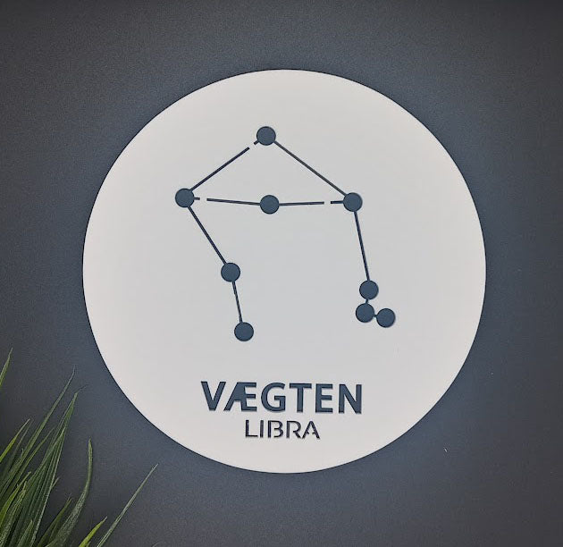 Stjernetegn platte - Hvid akryl dekoration til væggen - bykrums.dk -