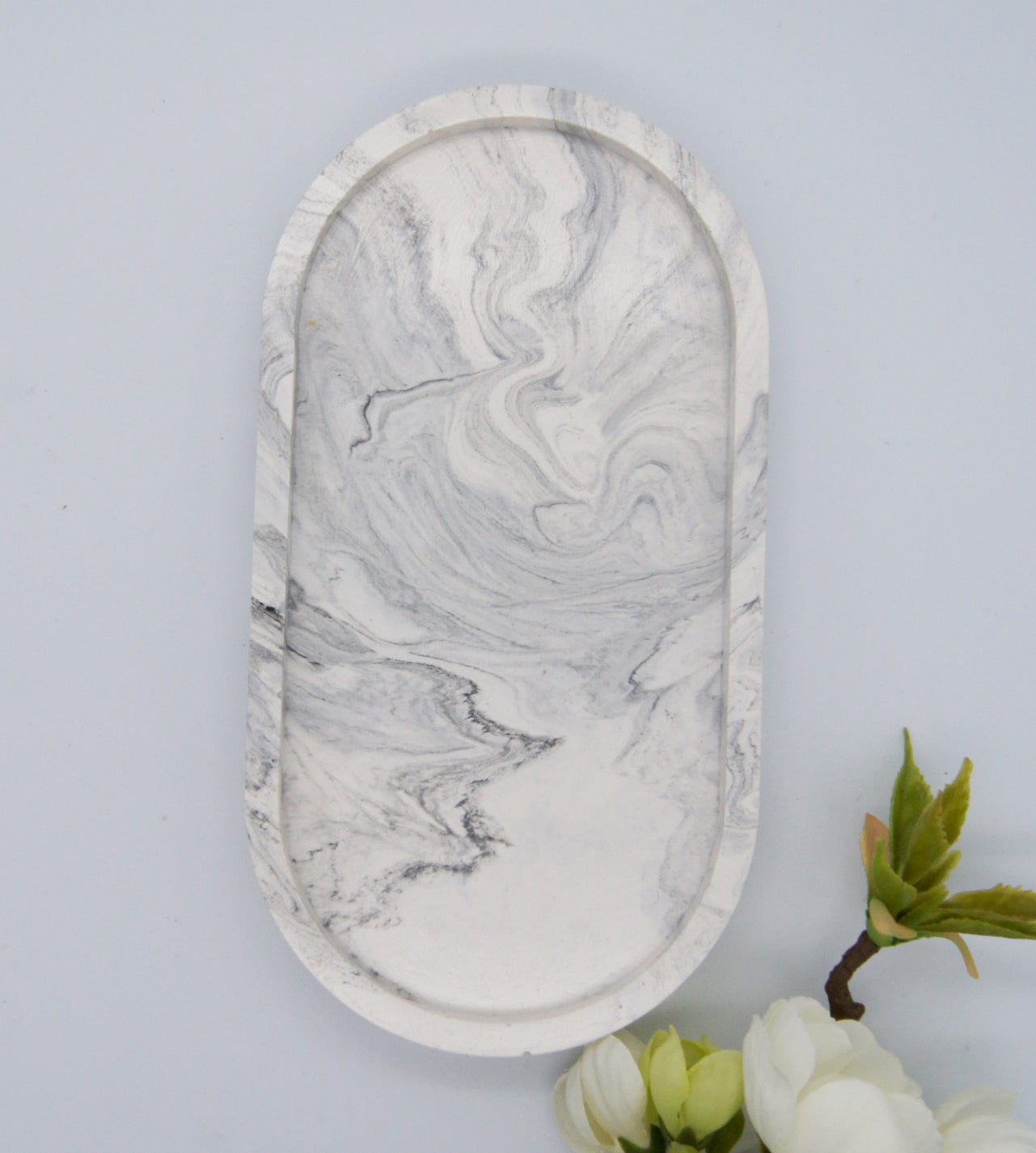 Marmor dekorationsbakke -  Oval 18 cm - bykrums.dk - steypt