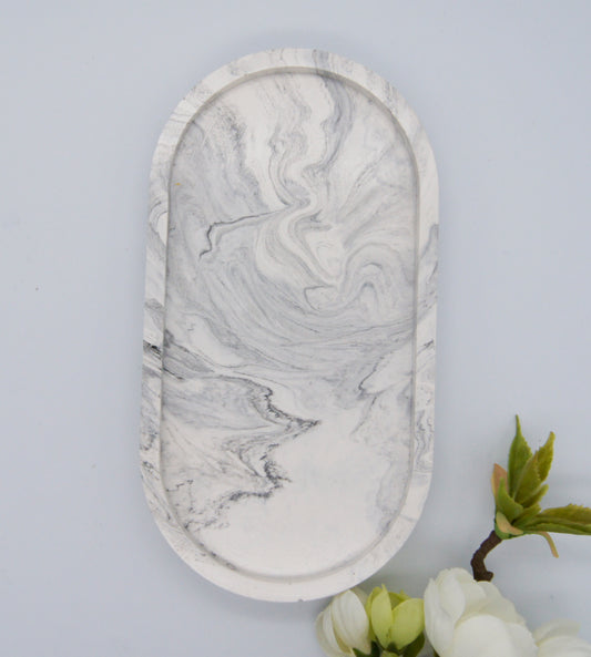 Marmor stil dekorationsbakke -  Oval 18 cm mange farver - bykrums.dk