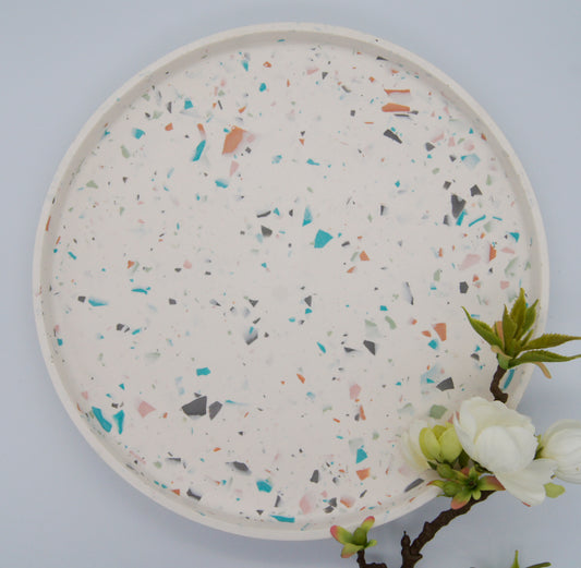 Terrazzo dekorationsbakke -  Rundt 25 cm - bykrums.dk